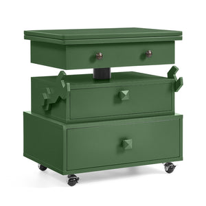 English Elm High-gloss Lacquered Rolling Lift Top End Table with Built-in Charging and Lockable Casters Green W1413P447454