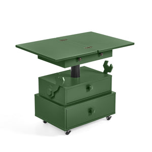 English Elm High-gloss Lacquered Rolling Lift Top End Table with Built-in Charging and Lockable Casters Green W1413P447454