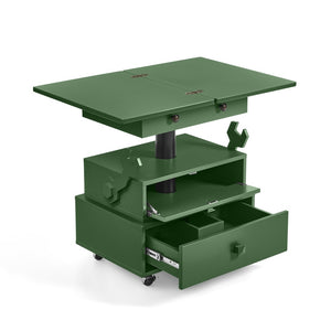 English Elm High-gloss Lacquered Rolling Lift Top End Table with Built-in Charging and Lockable Casters Green W1413P447454