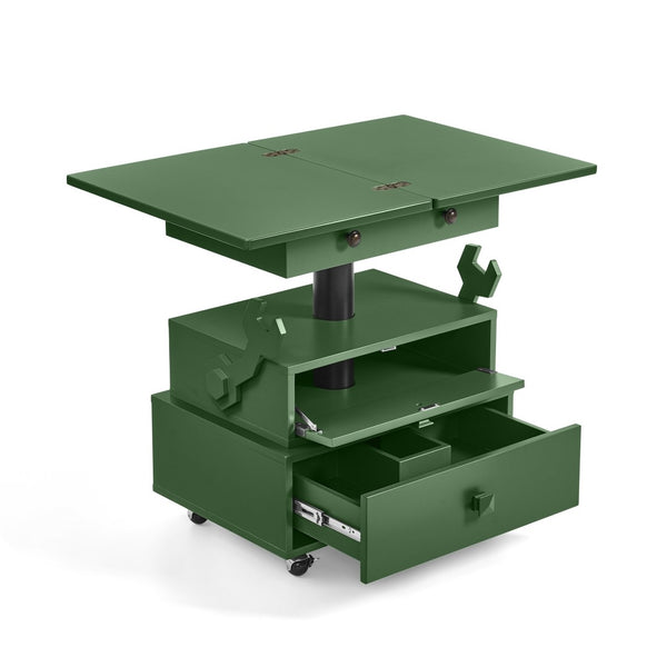 English Elm High-gloss Lacquered Rolling Lift Top End Table with Built-in Charging and Lockable Casters Green W1413P447454