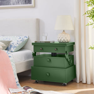 English Elm High-gloss Lacquered Rolling Lift Top End Table with Built-in Charging and Lockable Casters Green W1413P447454