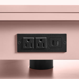 English Elm High-gloss Lacquered Rolling Lift Top End Table with Built-in Charging and Lockable Casters Pink W1413P447455