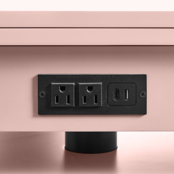 English Elm High-gloss Lacquered Rolling Lift Top End Table with Built-in Charging and Lockable Casters Pink W1413P447455