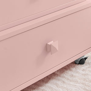 English Elm High-gloss Lacquered Rolling Lift Top End Table with Built-in Charging and Lockable Casters Pink W1413P447455