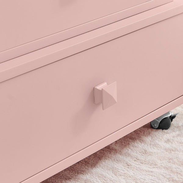 English Elm High-gloss Lacquered Rolling Lift Top End Table with Built-in Charging and Lockable Casters Pink W1413P447455