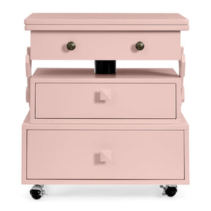 English Elm High-gloss Lacquered Rolling Lift Top End Table with Built-in Charging and Lockable Casters Pink W1413P447455