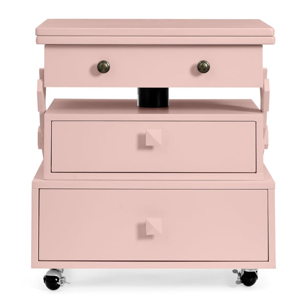 English Elm High-gloss Lacquered Rolling Lift Top End Table with Built-in Charging and Lockable Casters Pink W1413P447455