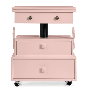 English Elm High-gloss Lacquered Rolling Lift Top End Table with Built-in Charging and Lockable Casters Pink W1413P447455