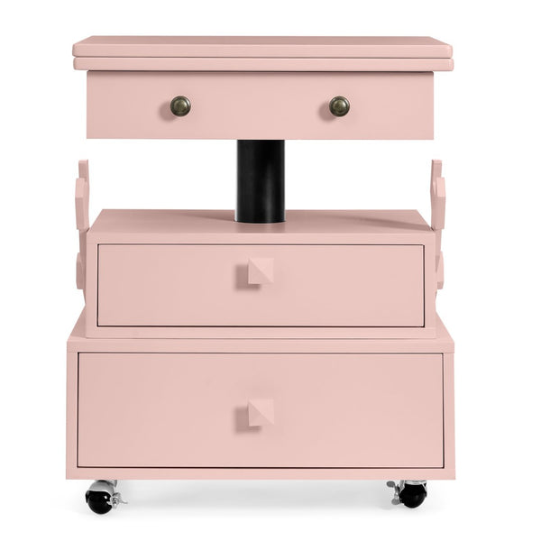 English Elm High-gloss Lacquered Rolling Lift Top End Table with Built-in Charging and Lockable Casters Pink W1413P447455