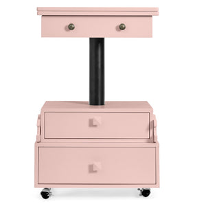 English Elm High-gloss Lacquered Rolling Lift Top End Table with Built-in Charging and Lockable Casters Pink W1413P447455