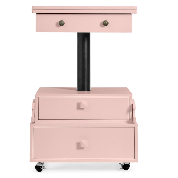 English Elm High-gloss Lacquered Rolling Lift Top End Table with Built-in Charging and Lockable Casters Pink W1413P447455