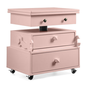 English Elm High-gloss Lacquered Rolling Lift Top End Table with Built-in Charging and Lockable Casters Pink W1413P447455