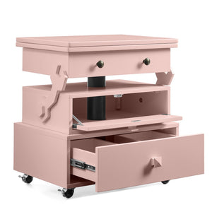 English Elm High-gloss Lacquered Rolling Lift Top End Table with Built-in Charging and Lockable Casters Pink W1413P447455