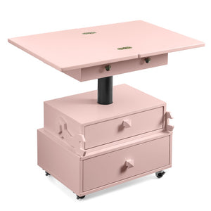 English Elm High-gloss Lacquered Rolling Lift Top End Table with Built-in Charging and Lockable Casters Pink W1413P447455