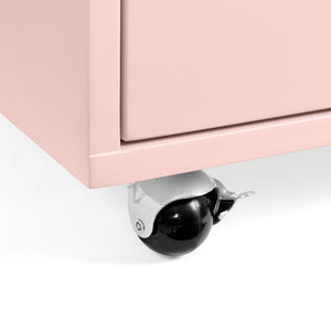 English Elm High-gloss Lacquered Rolling Lift Top End Table with Built-in Charging and Lockable Casters Pink W1413P447455