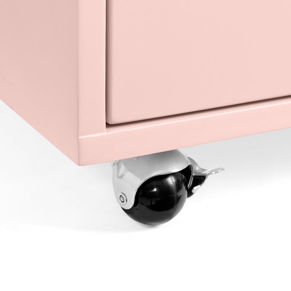 English Elm High-gloss Lacquered Rolling Lift Top End Table with Built-in Charging and Lockable Casters Pink W1413P447455