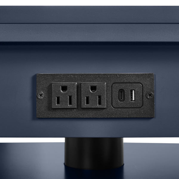 English Elm High-gloss Lacquered Rolling Lift Top End Table with Built-in Charging and Lockable Casters Blue W1413P447456