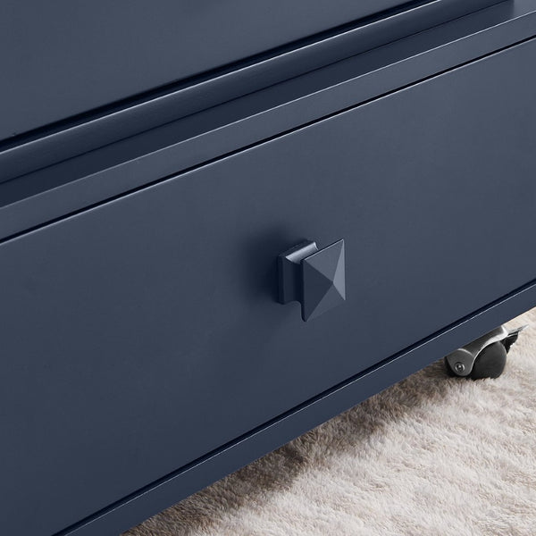 English Elm High-gloss Lacquered Rolling Lift Top End Table with Built-in Charging and Lockable Casters Blue W1413P447456