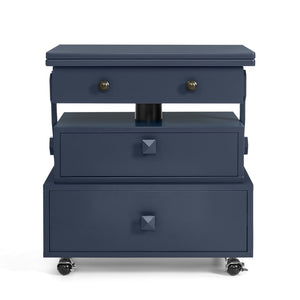 English Elm High-gloss Lacquered Rolling Lift Top End Table with Built-in Charging and Lockable Casters Blue W1413P447456