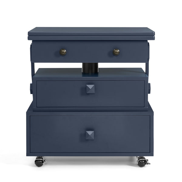 English Elm High-gloss Lacquered Rolling Lift Top End Table with Built-in Charging and Lockable Casters Blue W1413P447456