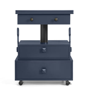 English Elm High-gloss Lacquered Rolling Lift Top End Table with Built-in Charging and Lockable Casters Blue W1413P447456