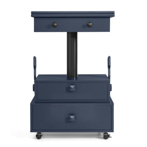 English Elm High-gloss Lacquered Rolling Lift Top End Table with Built-in Charging and Lockable Casters Blue W1413P447456