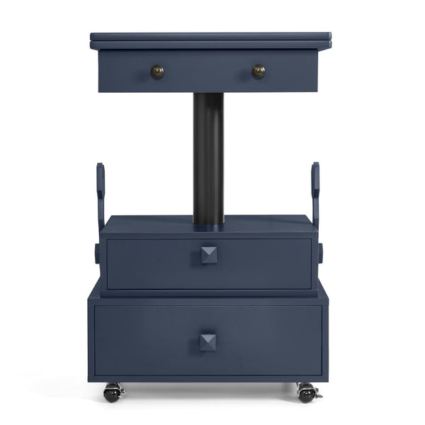 English Elm High-gloss Lacquered Rolling Lift Top End Table with Built-in Charging and Lockable Casters Blue W1413P447456