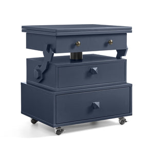 English Elm High-gloss Lacquered Rolling Lift Top End Table with Built-in Charging and Lockable Casters Blue W1413P447456