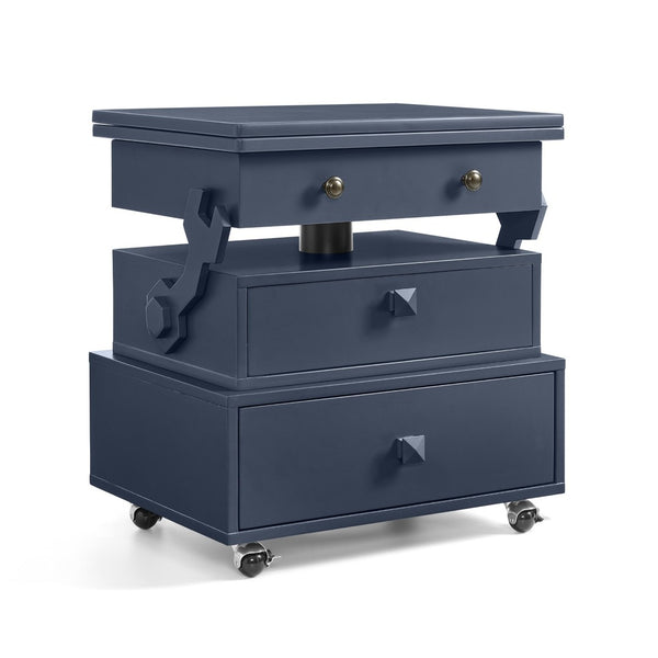 English Elm High-gloss Lacquered Rolling Lift Top End Table with Built-in Charging and Lockable Casters Blue W1413P447456