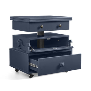 English Elm High-gloss Lacquered Rolling Lift Top End Table with Built-in Charging and Lockable Casters Blue W1413P447456