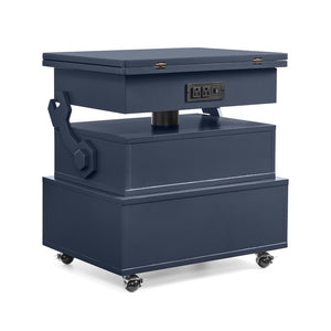 English Elm High-gloss Lacquered Rolling Lift Top End Table with Built-in Charging and Lockable Casters Blue W1413P447456
