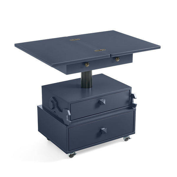 English Elm High-gloss Lacquered Rolling Lift Top End Table with Built-in Charging and Lockable Casters Blue W1413P447456