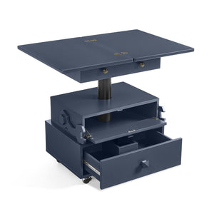 English Elm High-gloss Lacquered Rolling Lift Top End Table with Built-in Charging and Lockable Casters Blue W1413P447456
