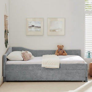 English Elm Spare Parts Upholstered Storage Platform Bed with LED Headboard and Built-In Side Shelves Grey Foam W1413P447458