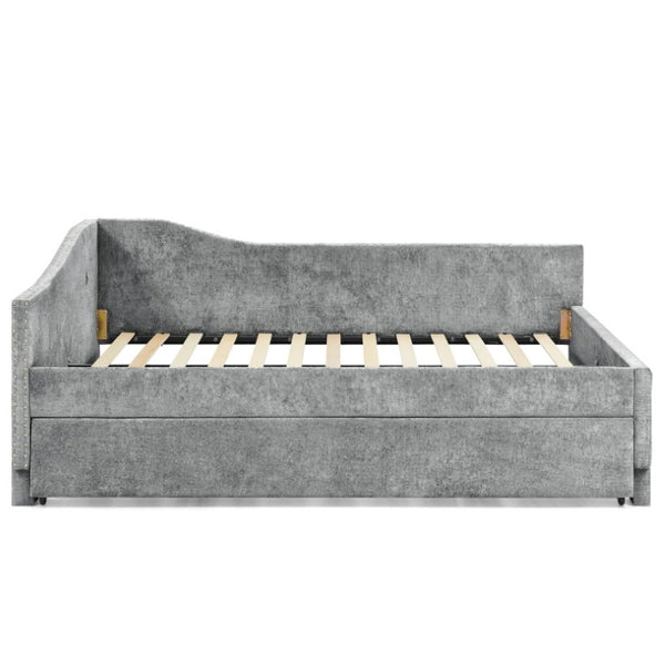 English Elm Spare Parts Upholstered Storage Platform Bed with LED Headboard and Built-In Side Shelves Grey Foam W1413P447458