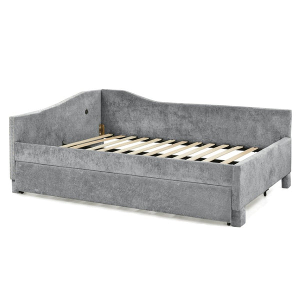 English Elm Spare Parts Upholstered Storage Platform Bed with LED Headboard and Built-In Side Shelves Grey Foam W1413P447458