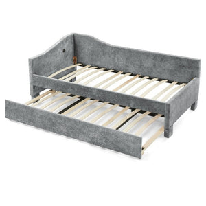 English Elm Spare Chenille Upholstered Daybed with Pull Out Trundle for Guest Rooms and Studios W1413P447462