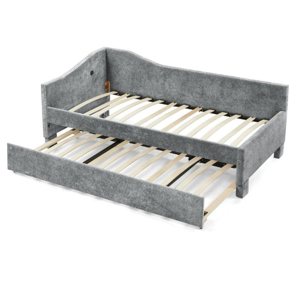 English Elm Spare Chenille Upholstered Daybed with Pull Out Trundle for Guest Rooms and Studios W1413P447462