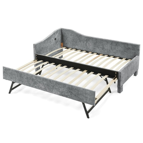 English Elm Spare Chenille Upholstered Daybed with Pull Out Trundle for Guest Rooms and Studios W1413P447462