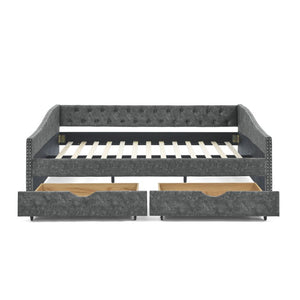English Elm Spare Parts Tufted Upholstered Daybed with Storage Drawers Mid-Century Nailhead Design Grey Foam W1413P457776
