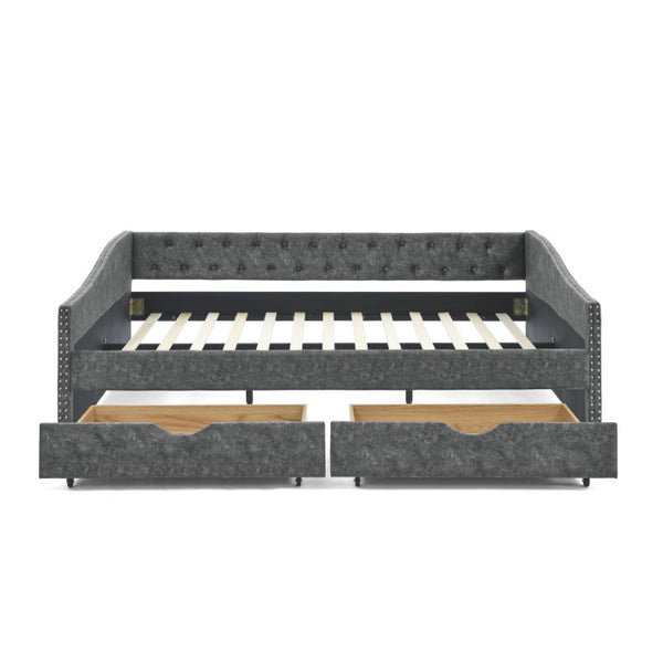 English Elm Spare Parts Tufted Upholstered Daybed with Storage Drawers Mid-Century Nailhead Design Grey Foam W1413P457776