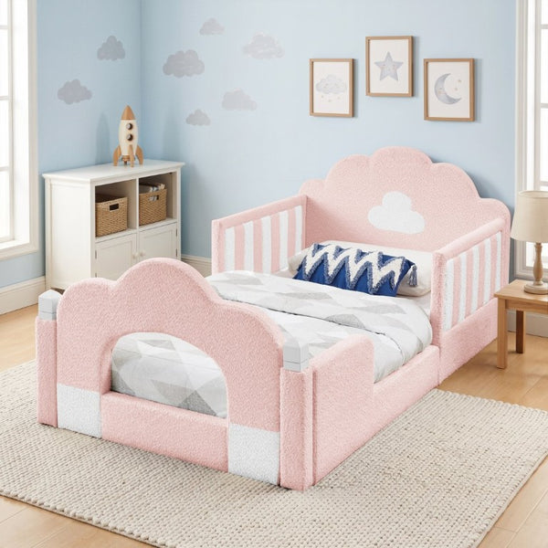 English Elm Spare Parts Tufted Upholstered Daybed with Storage Drawers Mid-Century Nailhead Design Pink Boucle W1413P500645