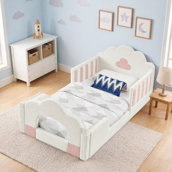 English Elm Spare Parts Tufted Upholstered Daybed with Storage Drawers Mid-Century Nailhead Design White Boucle W1413P500646