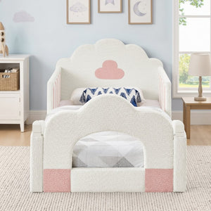 English Elm Spare Parts Tufted Upholstered Daybed with Storage Drawers Mid-Century Nailhead Design White Boucle W1413P500646