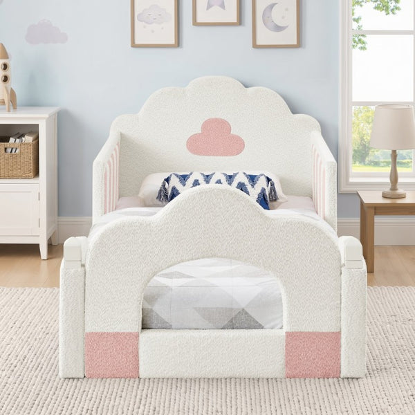 English Elm Spare Parts Tufted Upholstered Daybed with Storage Drawers Mid-Century Nailhead Design White Boucle W1413P500646