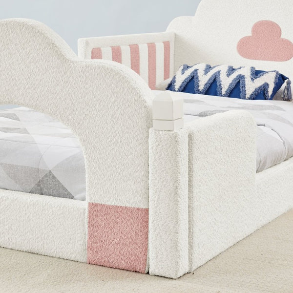 English Elm Spare Parts Tufted Upholstered Daybed with Storage Drawers Mid-Century Nailhead Design White Boucle W1413P500646