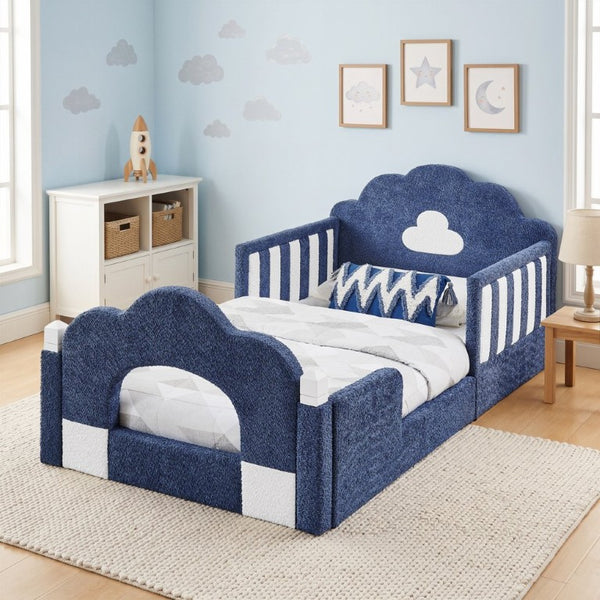 English Elm Spare Parts Tufted Upholstered Daybed with Storage Drawers Mid-Century Nailhead Design Sky Blue Boucle W1413P500647