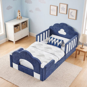 English Elm Spare Parts Tufted Upholstered Daybed with Storage Drawers Mid-Century Nailhead Design Sky Blue Boucle W1413P500647