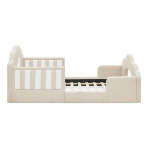 English Elm Twin Kids Boucle Upholstered Bed Solid Wood Frame with Full Guardrails Sculpted Silhouette Camel Cloud Bed W1413P500648