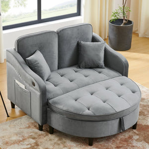 English Elm Two-Seater Sofa with Reclining Back USB Port Footstool Storage and Side Pockets W1413P533023